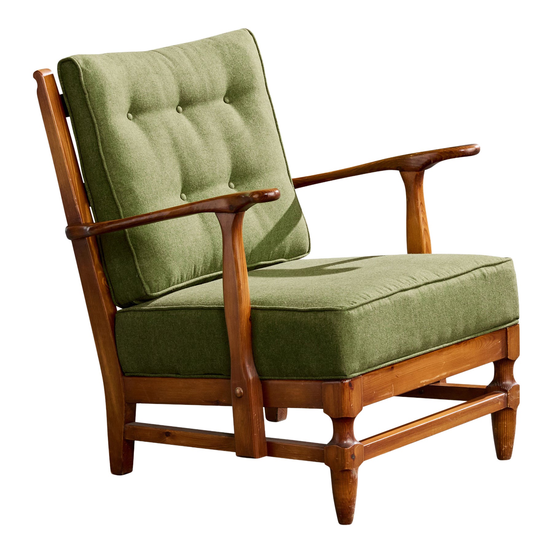 Göperts Möbler, Lounge Chair, Pine, Fabric, Sweden, 1940s For Sale