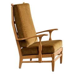 Göperts Möbler, Lounge Chair, Pine, Velvet, Sweden, 1940s