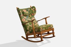 Göperts Möbler, Rocking Chair, Pine, Fabric, Sweden, 1940s