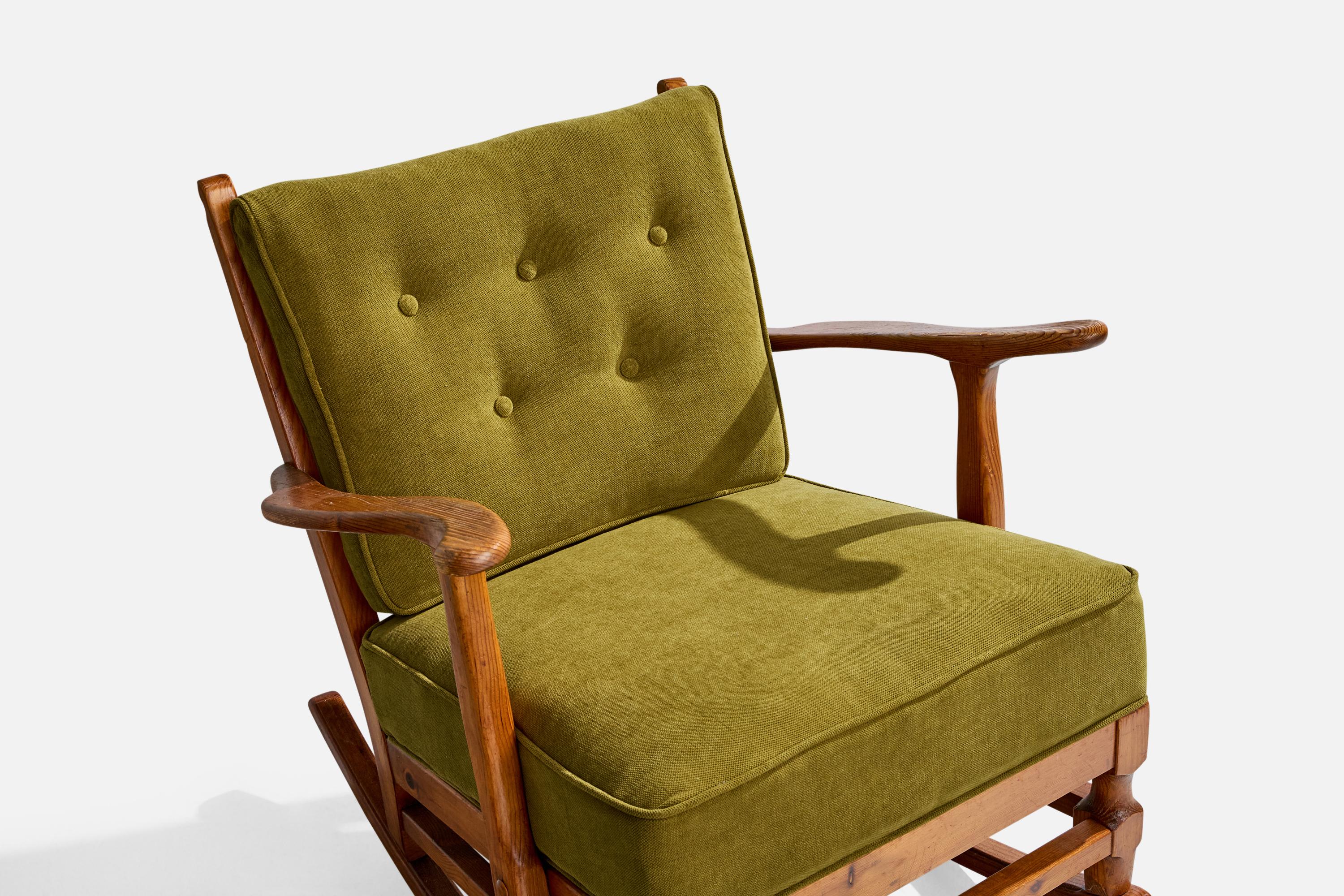 Göperts Möbler, Rockings Chairs, Pine, Fabric, Sweden, 1940s For Sale 4
