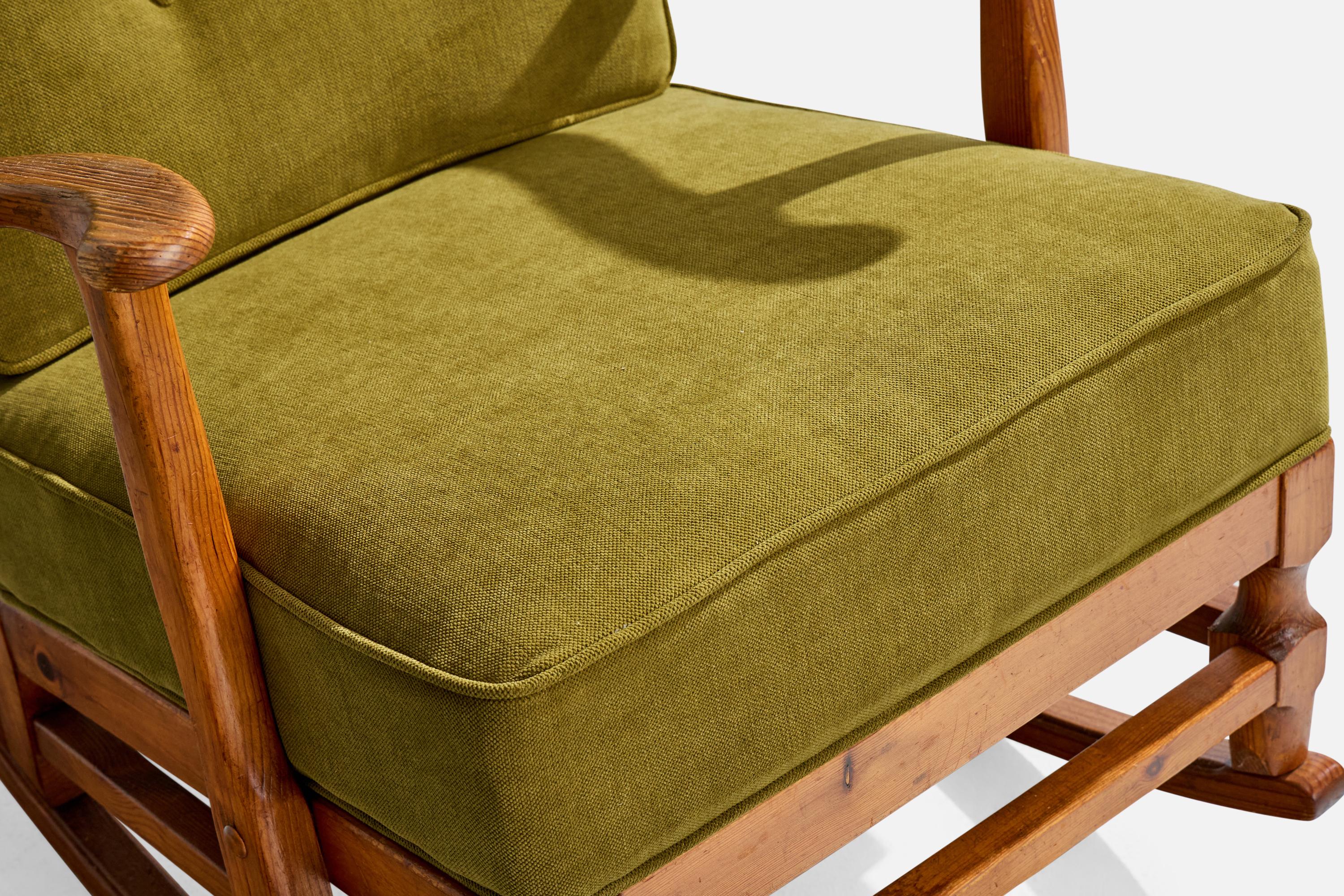 Scandinavian Modern Göperts Möbler, Rockings Chairs, Pine, Fabric, Sweden, 1940s For Sale
