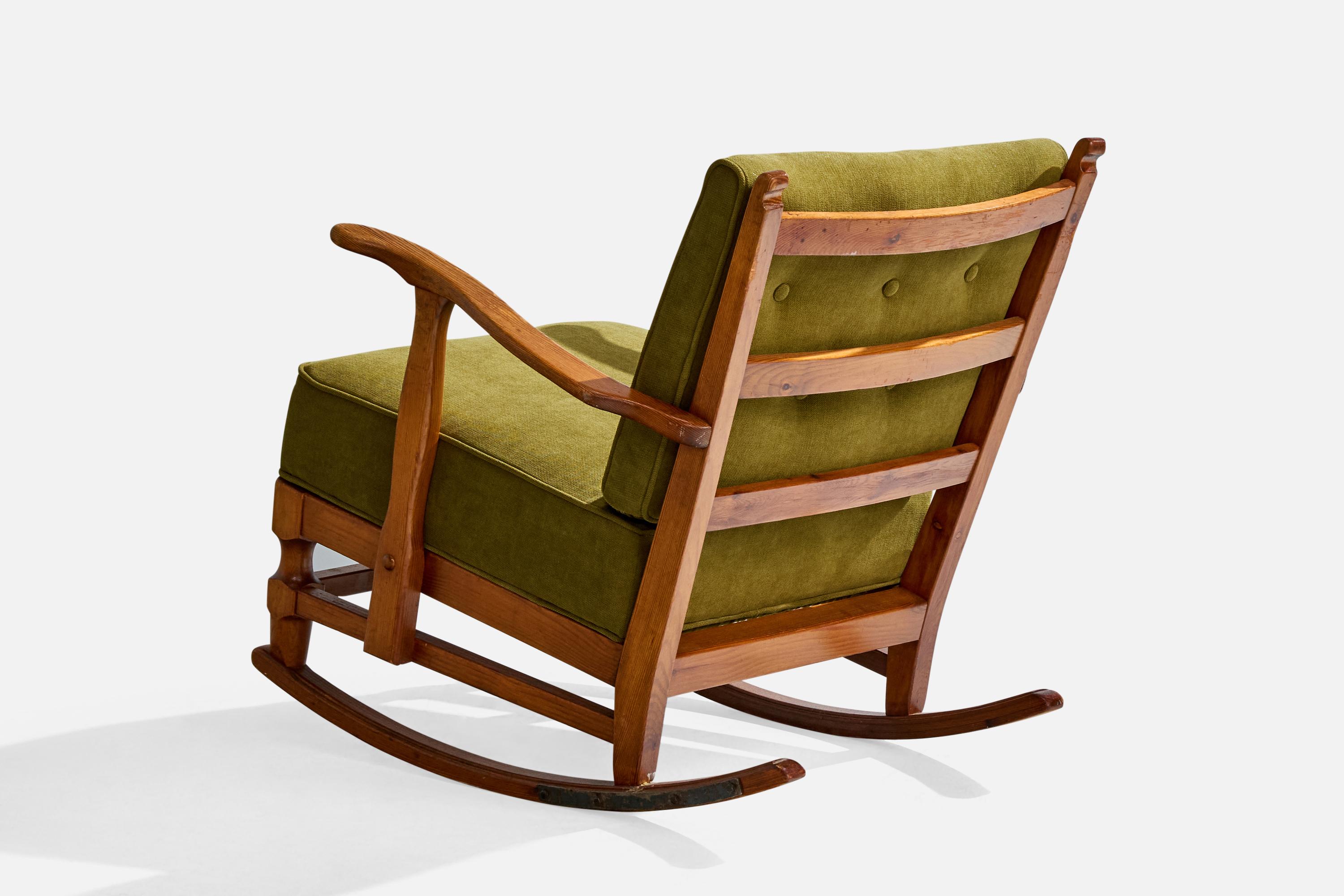Göperts Möbler, Rockings Chairs, Pine, Fabric, Sweden, 1940s For Sale 2