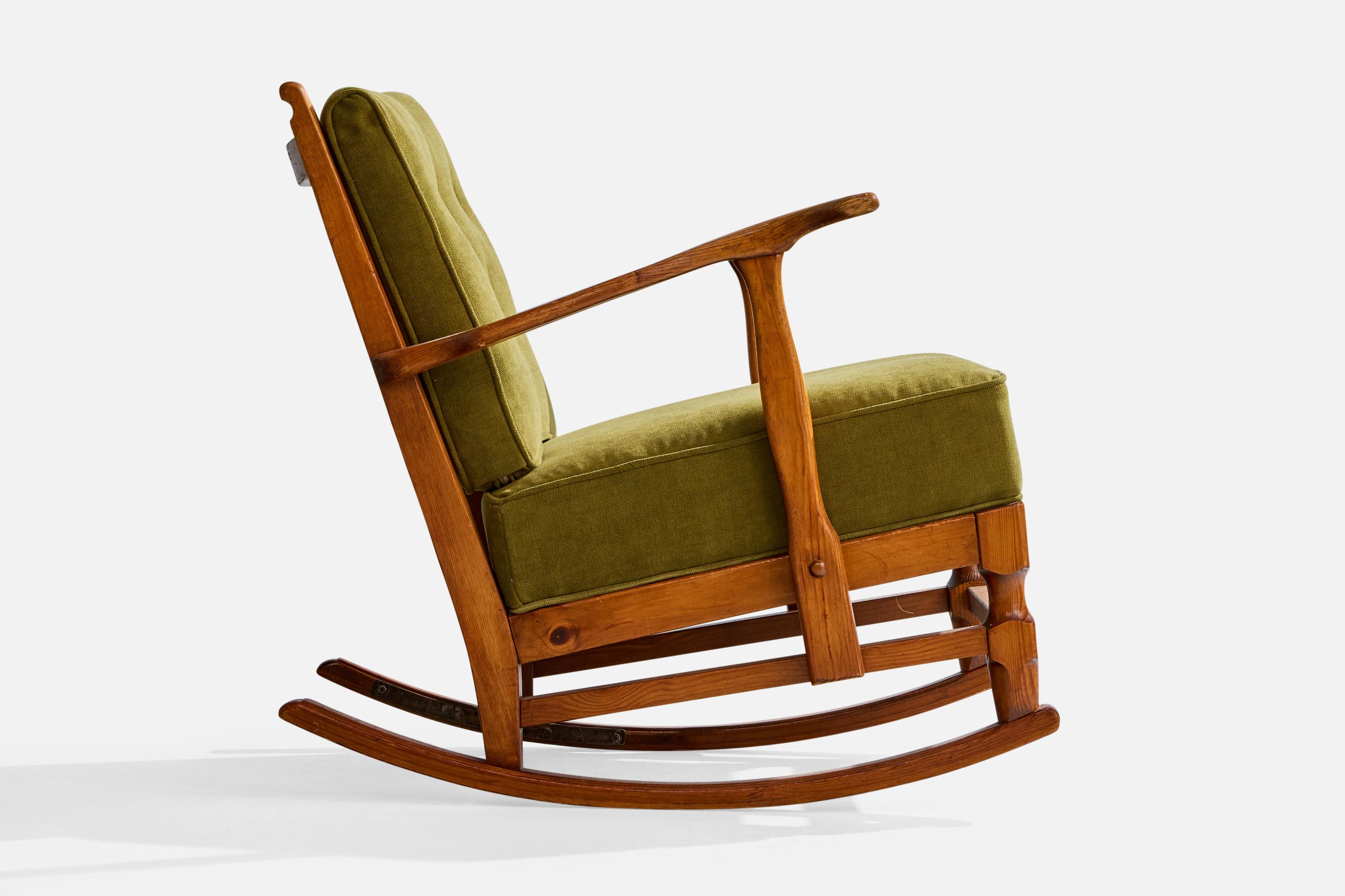 Göperts Möbler, Rockings Chairs, Pine, Fabric, Sweden, 1940s For Sale 3