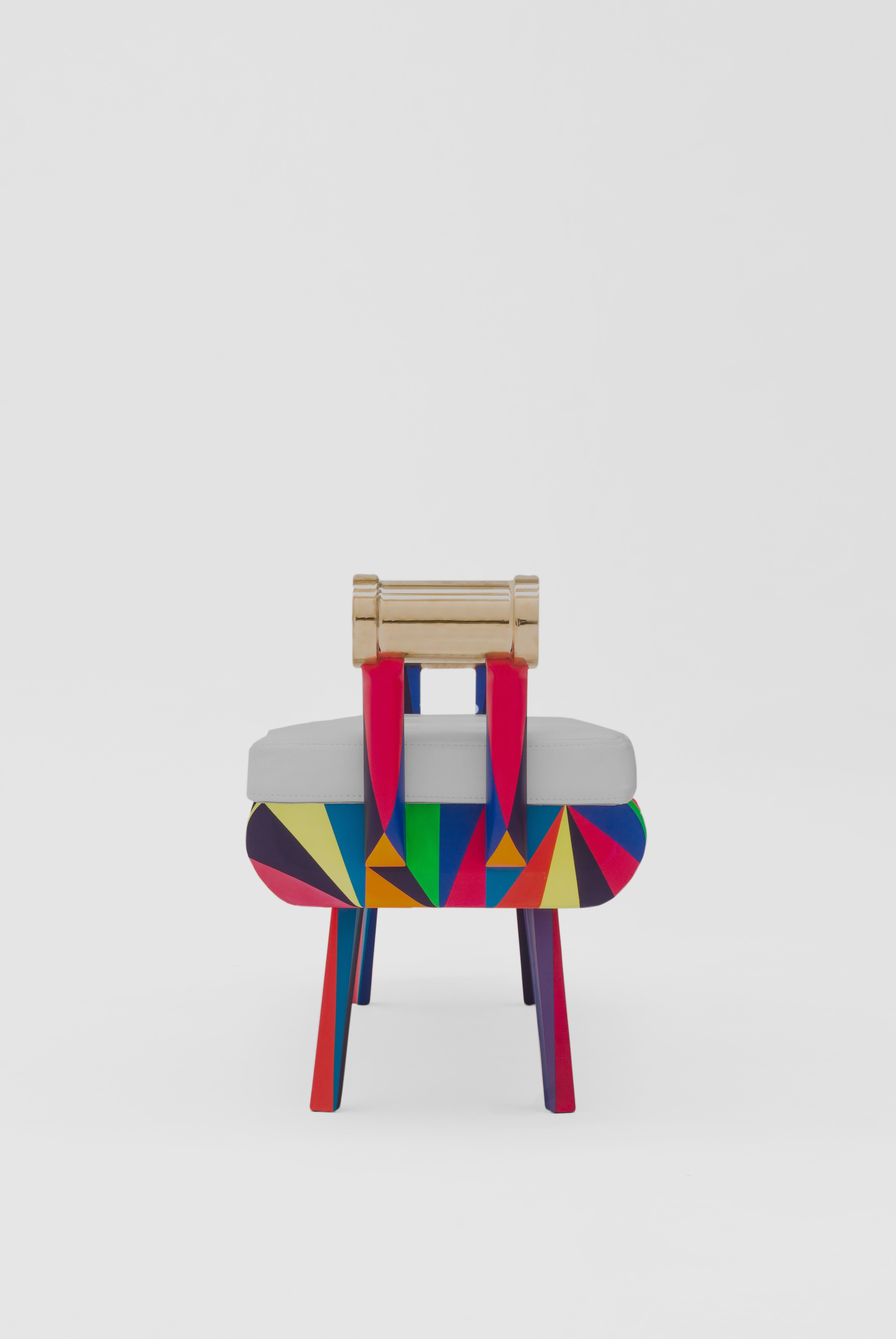 Mexican Gor, Colorful Bench, Stool, Made of Solid Wood, Painted by Lao Gabrielli