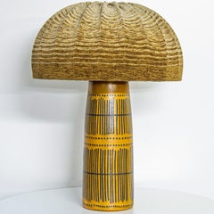 Göran Andersson Yellow Brown Ceramic Lamp, Custom Lampshade by R. Houben
