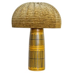 Göran Andersson Yellow Brown Ceramic Lamp, Custom Lampshade by R. Houben