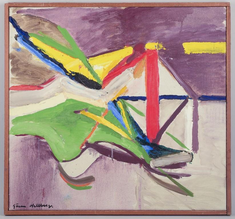 Les produits d'occasion sont exonérés de droits d'importation pour les clients américains. 
Par conséquent, aucun droit d'importation ne s'appliquera à votre achat.

Göran Hellberg, artiste suédois.
Huile sur toile.
Composition abstraite. Palette de