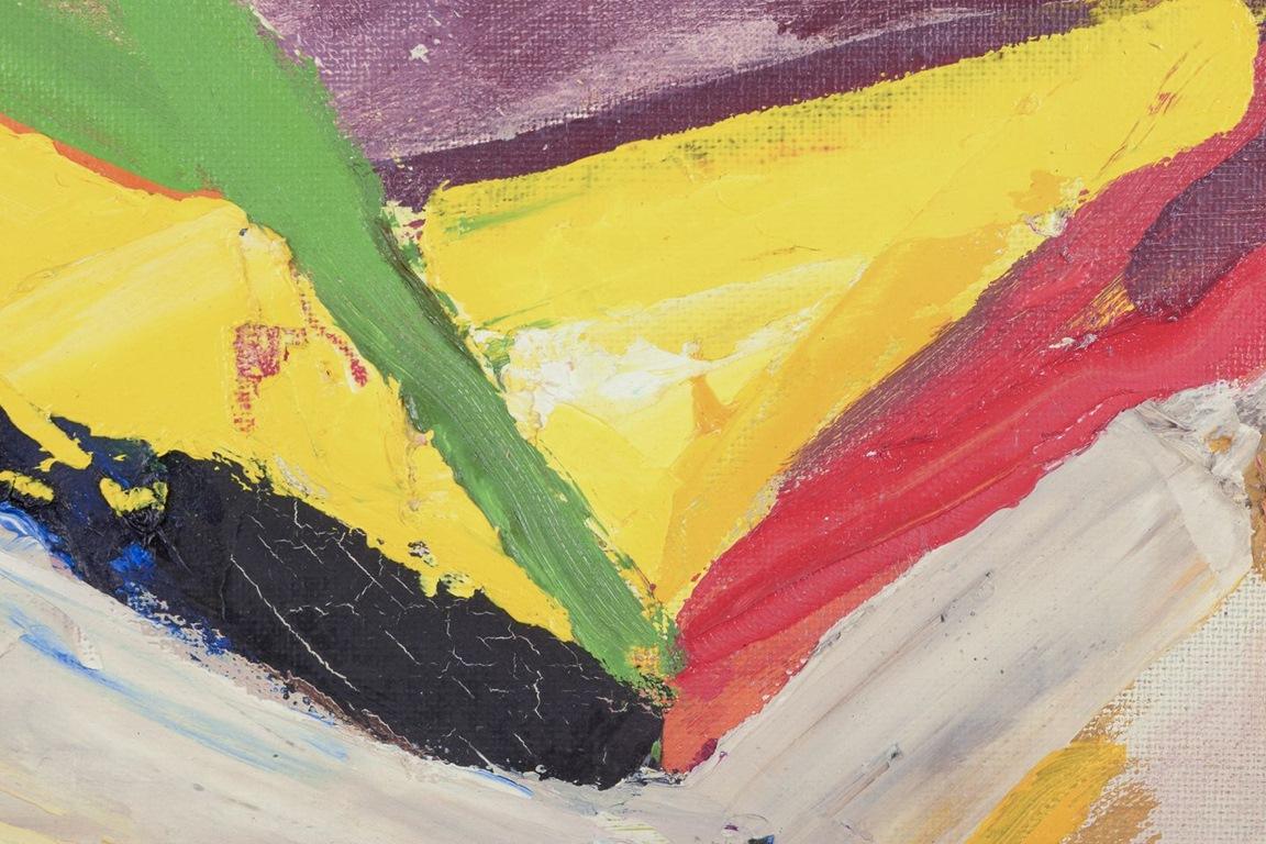 Suédois Göran Hellberg, artiste suédois. Huile sur toile. composition abstraite des années 1970 en vente