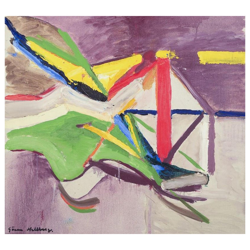 Göran Hellberg, artiste suédois. Huile sur toile. composition abstraite des années 1970 en vente