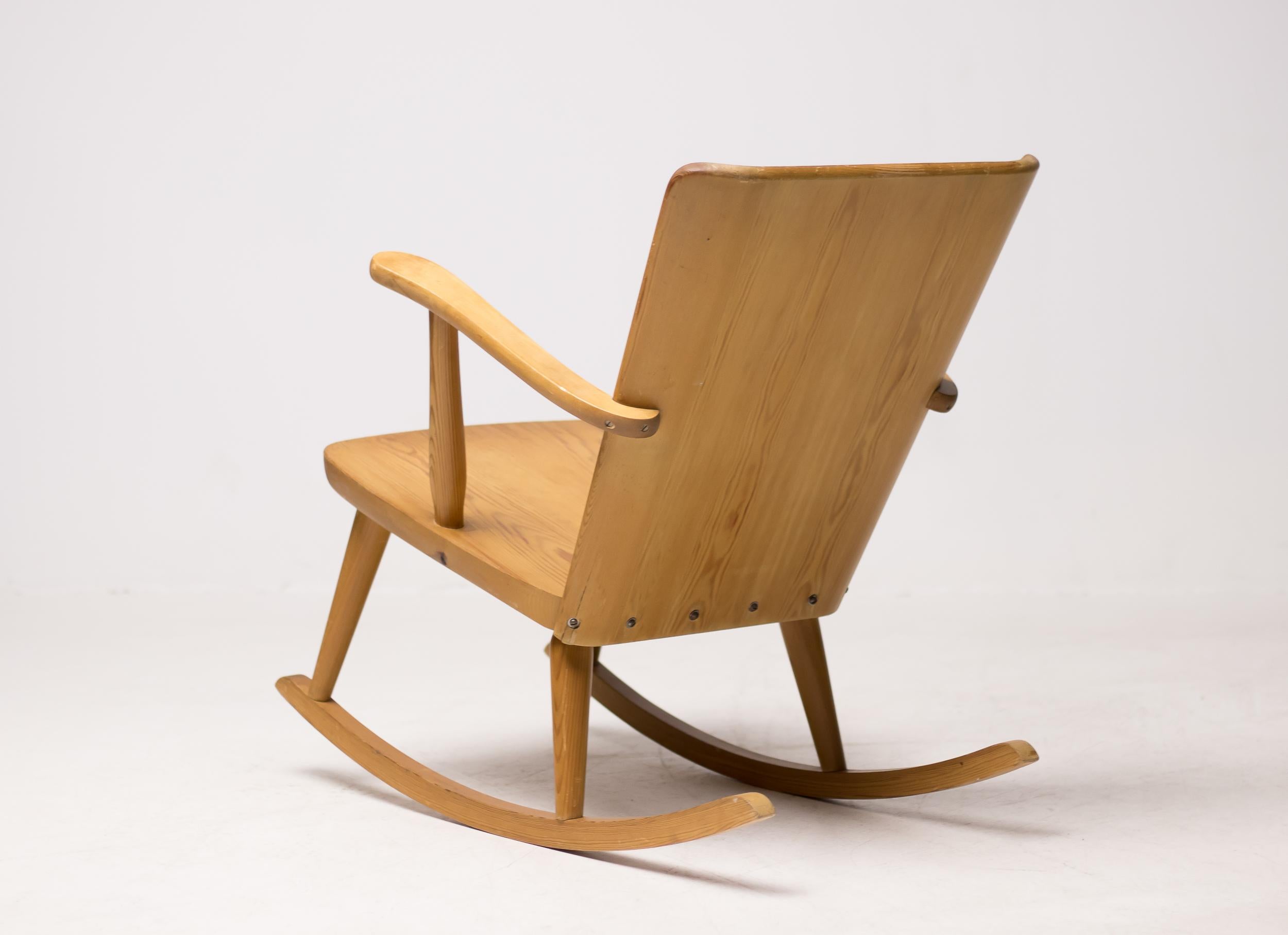 Swedish Göran Malmvall Pine Rocking Chair