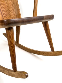 Göran Malmvall Rocking Chair in Acid-Stained Pine, Sweden, 1940s