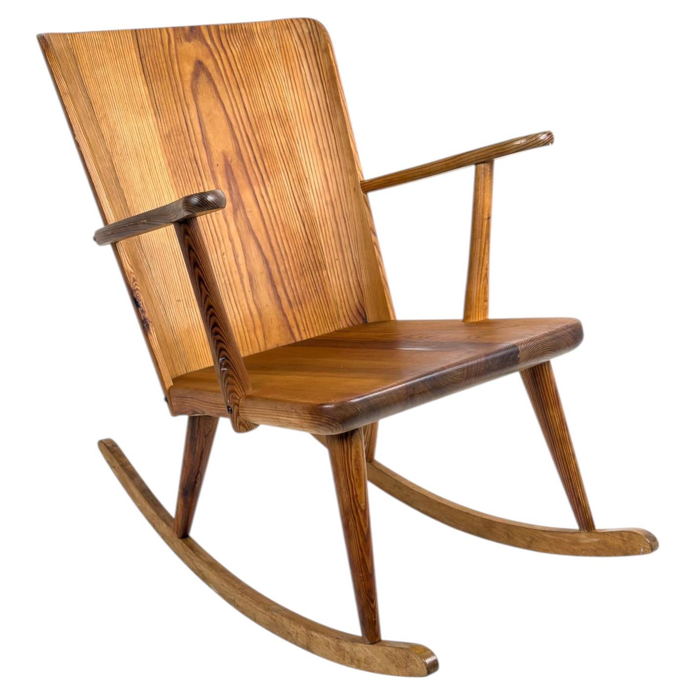 Göran Malmvall Rocking Chair in Acid-Stained Pine, Sweden, 1940s For Sale