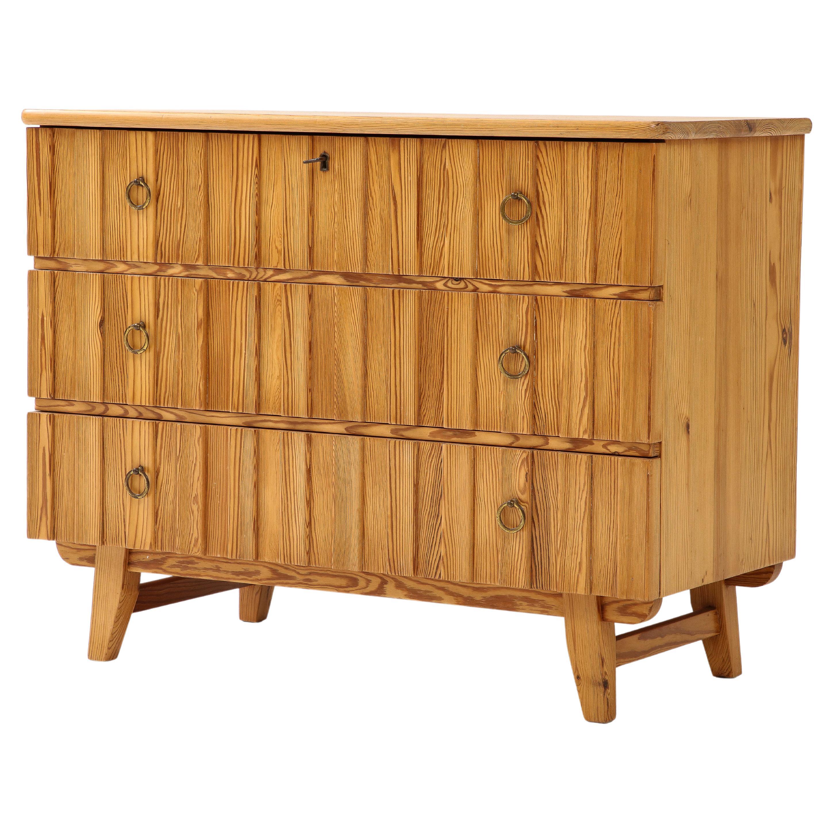 Goran Malmvall Swedish Fir Chest with Ring Handles, Sweden, 1940, signed For Sale