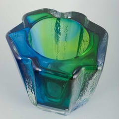 Göran Wärff for Kosta Boda. Organic-shaped glass vase in blue and green tones.