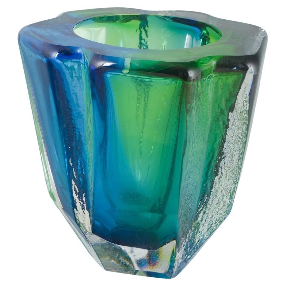 Göran Wärff for Kosta Boda. Organic-shaped glass vase in blue and green tones. For Sale