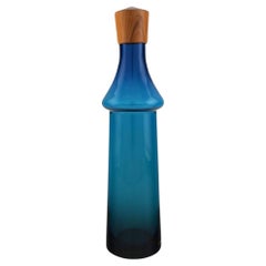 Vintage Göran Wärff for Pukeberg, Large Tropico Decanter in Blue Mouth-Blown Art Glass