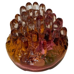 Goran Warff Kosta Sweden Unique Signed Art Glass Candle Holder Vibrant Color