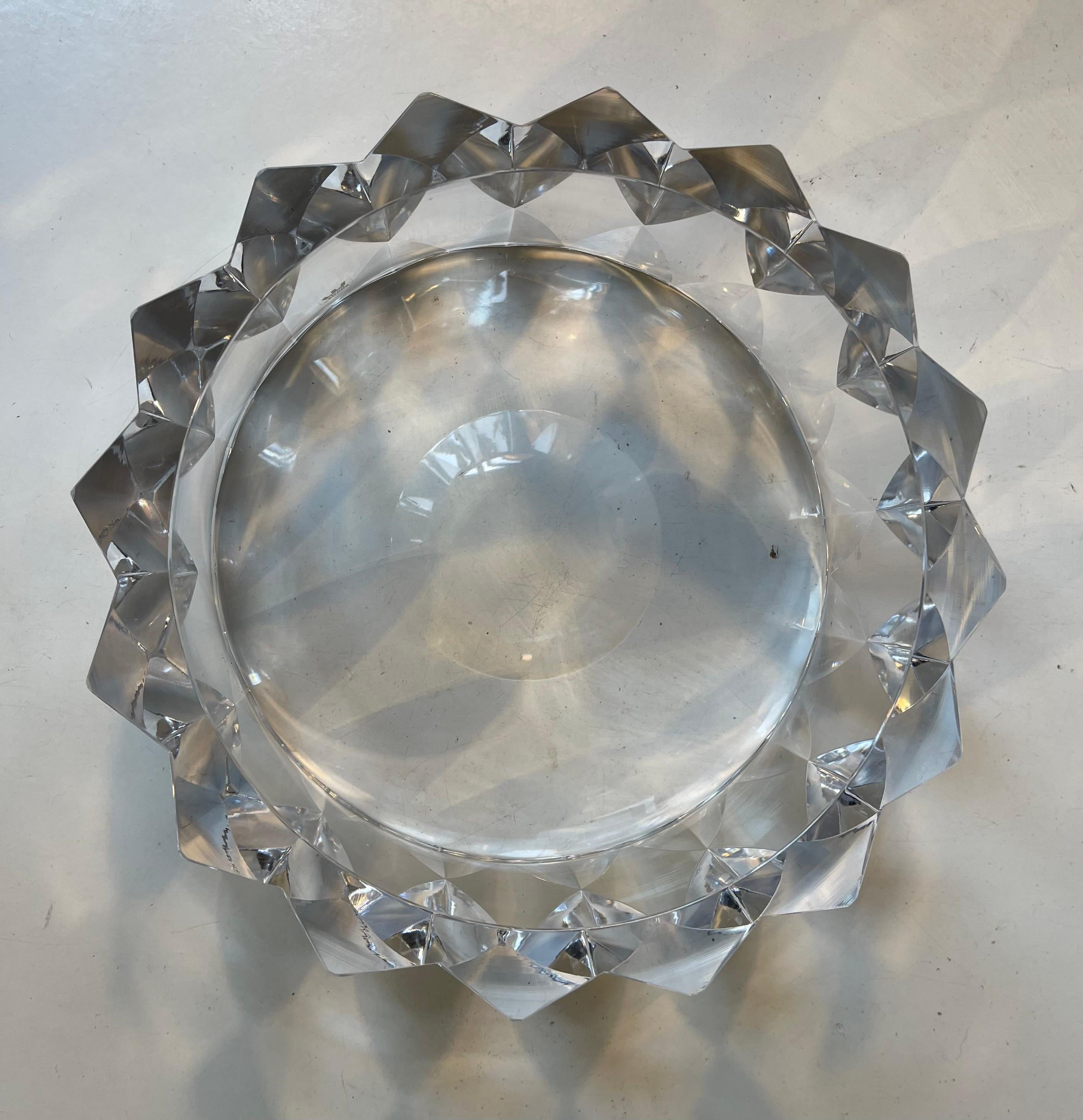 Swedish Göran Wärff Sculptural Multi-Faceted Bowl in Cut Crystal for Kosta Sweden For Sale