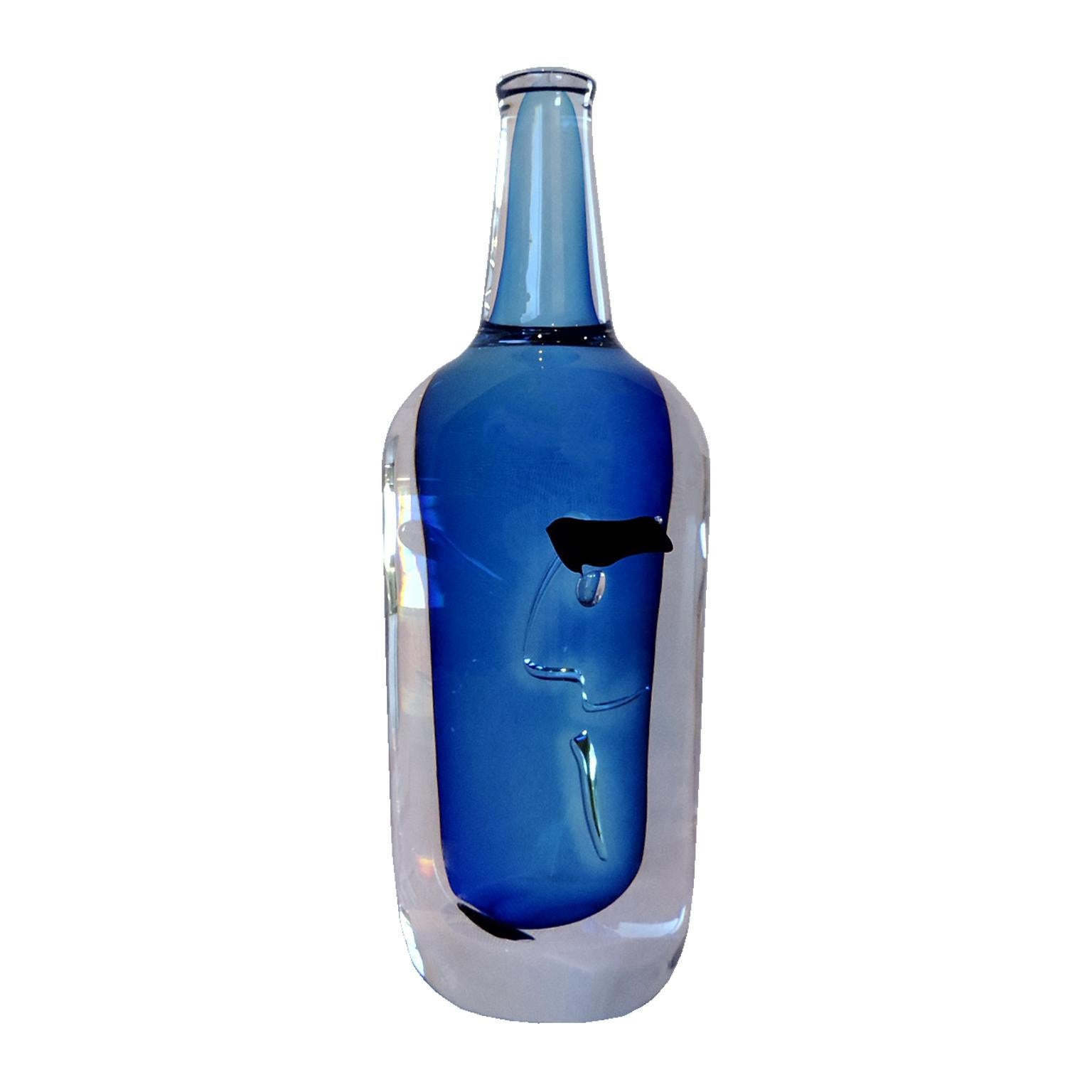 Göran Wärff Solid Crystal Face Bottle for Kosta Boda For Sale