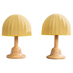 Göran Wärff, Table Lamps, Wood, Fabric, Sweden, 1970s Göran Wärff, Table Lamps, Wood, Fabric, Sweden, 1970s