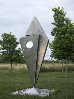 60-30 Split - large, tall, geometric abstract, stainless steel outdoor sculpture