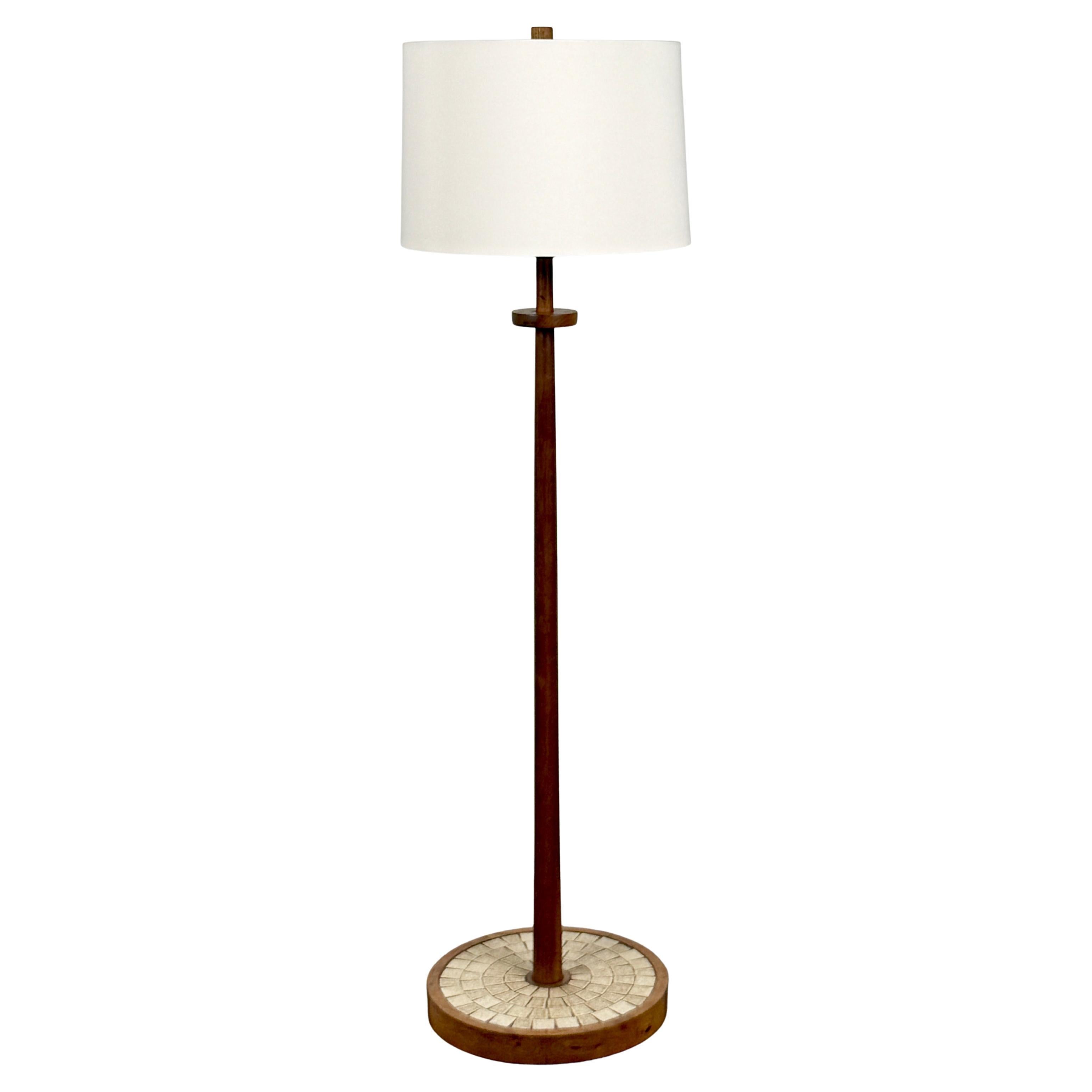 Gordon & Jane Martz Walnut Ceramic Tile Mosaic Floor Lamp Marshall Studios 1950s