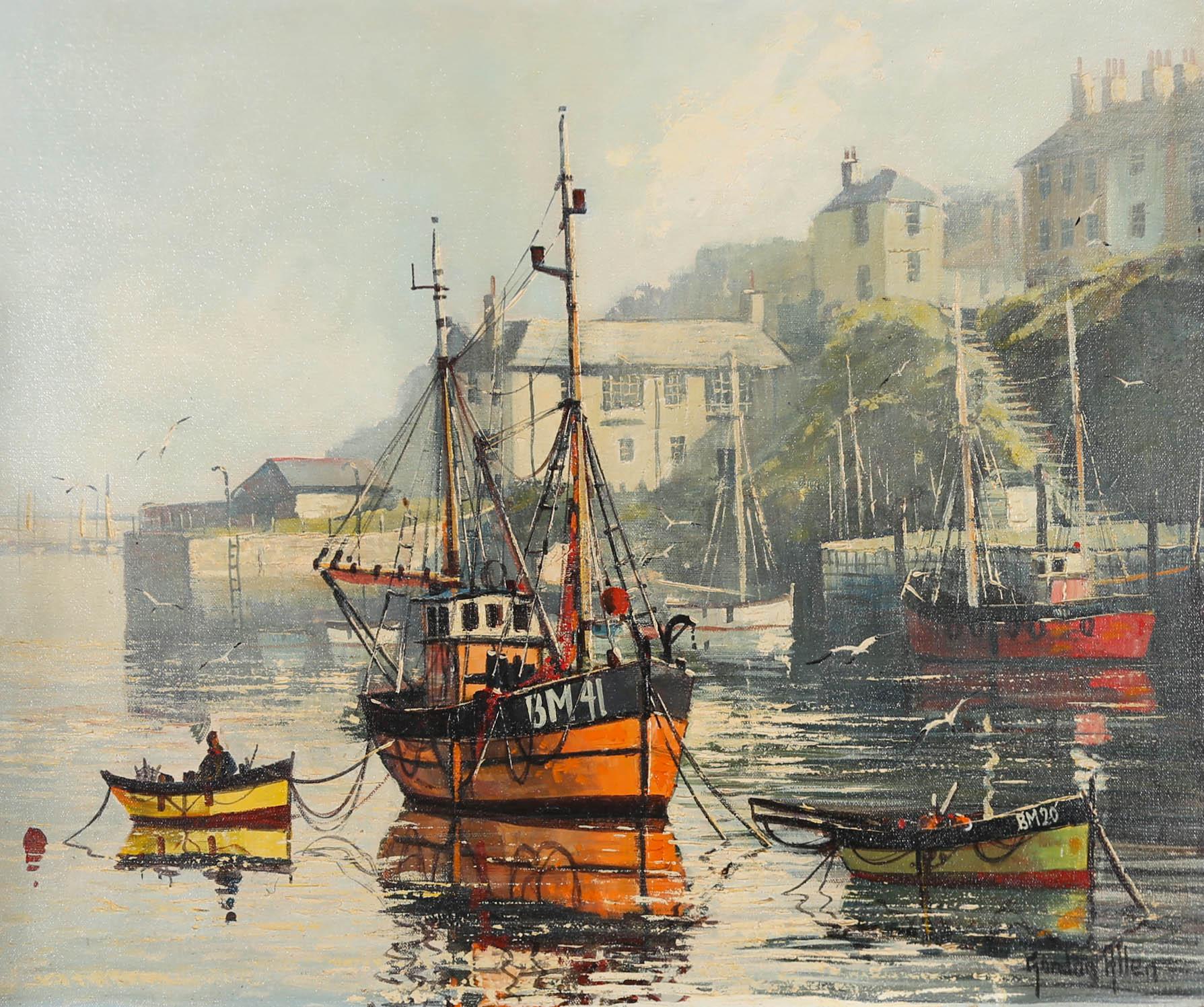 Gordon Allen - Olio della metà del XX secolo incorniciato, porto di Brixham 1