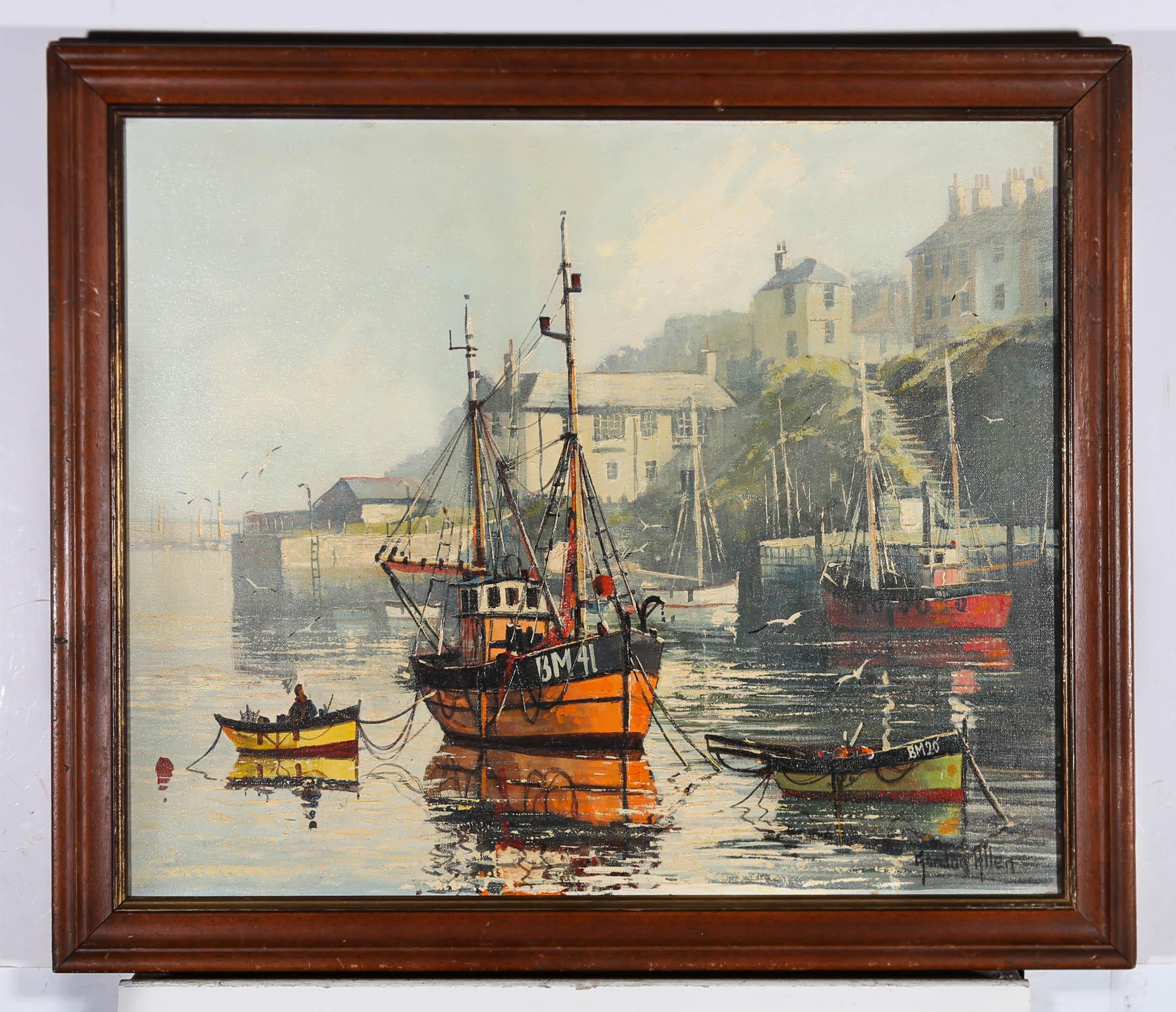 Gordon Allen - Olio della metà del XX secolo incorniciato, porto di Brixham 2