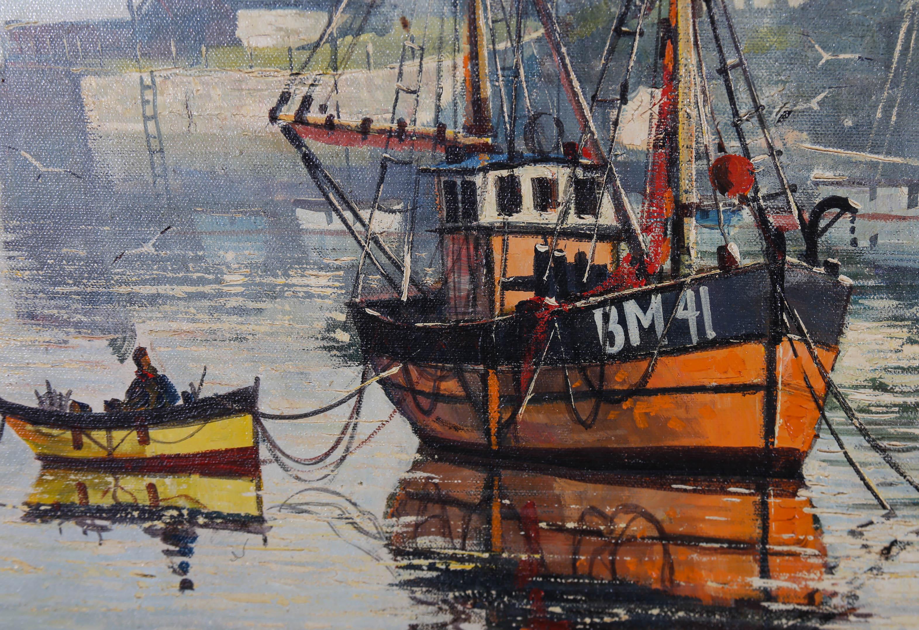 Gordon Allen - Olio della metà del XX secolo incorniciato, porto di Brixham 4