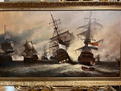 LARGE OIL PAINTING MARITIME SHIP MASTER PIECE 20th CENTURY NICE GOLD GILT FRAME