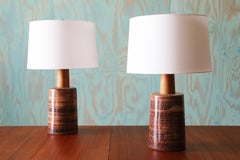 Gordon and Jane Martz 170 Lamp Pair for Marshall Studios Maroon Sgraffito Thick