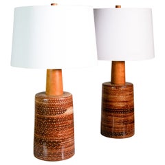 Gordon and Jane Martz 170 Lamp Pair for Marshall Studios Maroon Tan Sgraffito