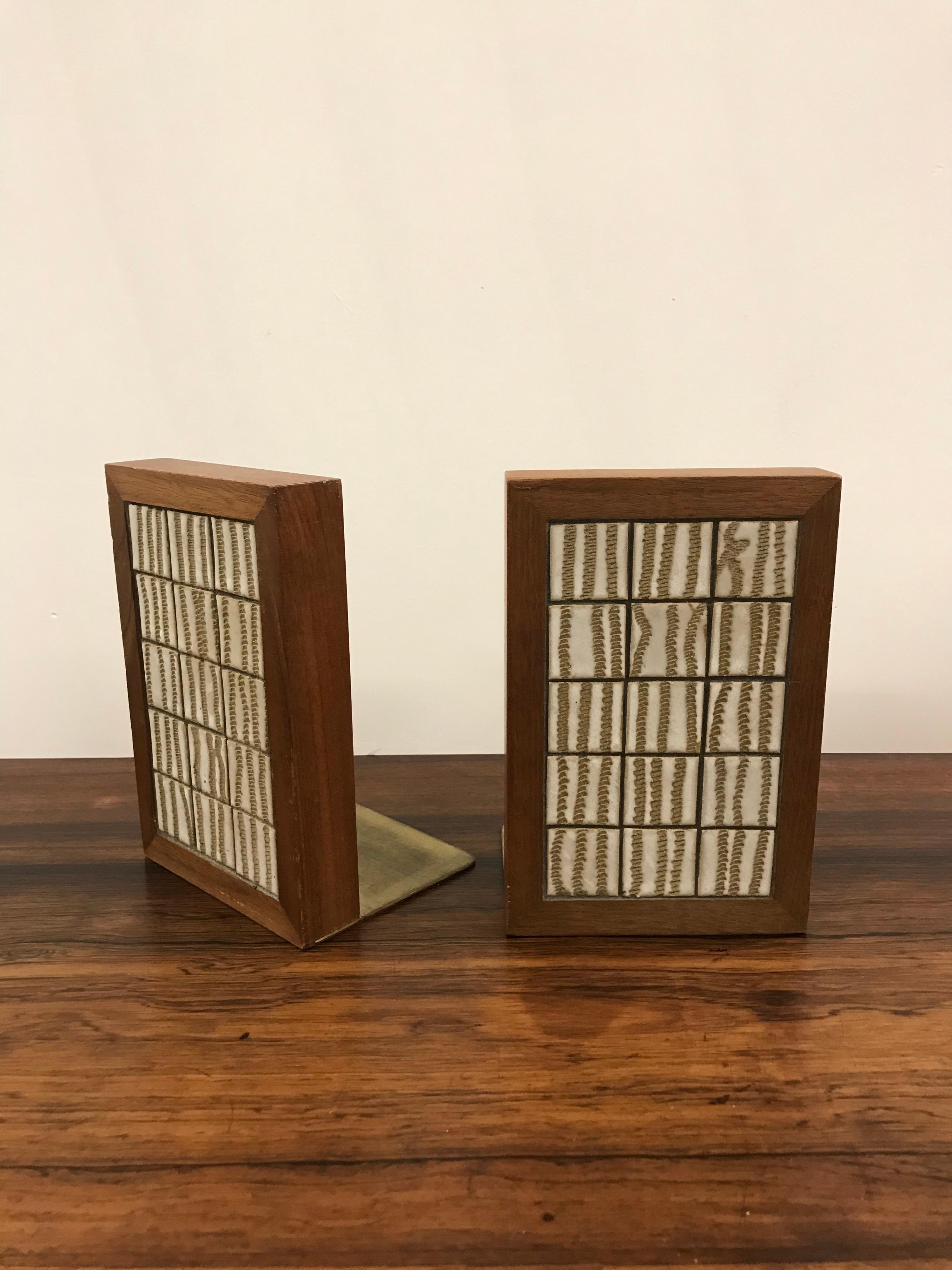 American Gordon and Jane Martz for Marshall Studios Walnut and Tile Bookends