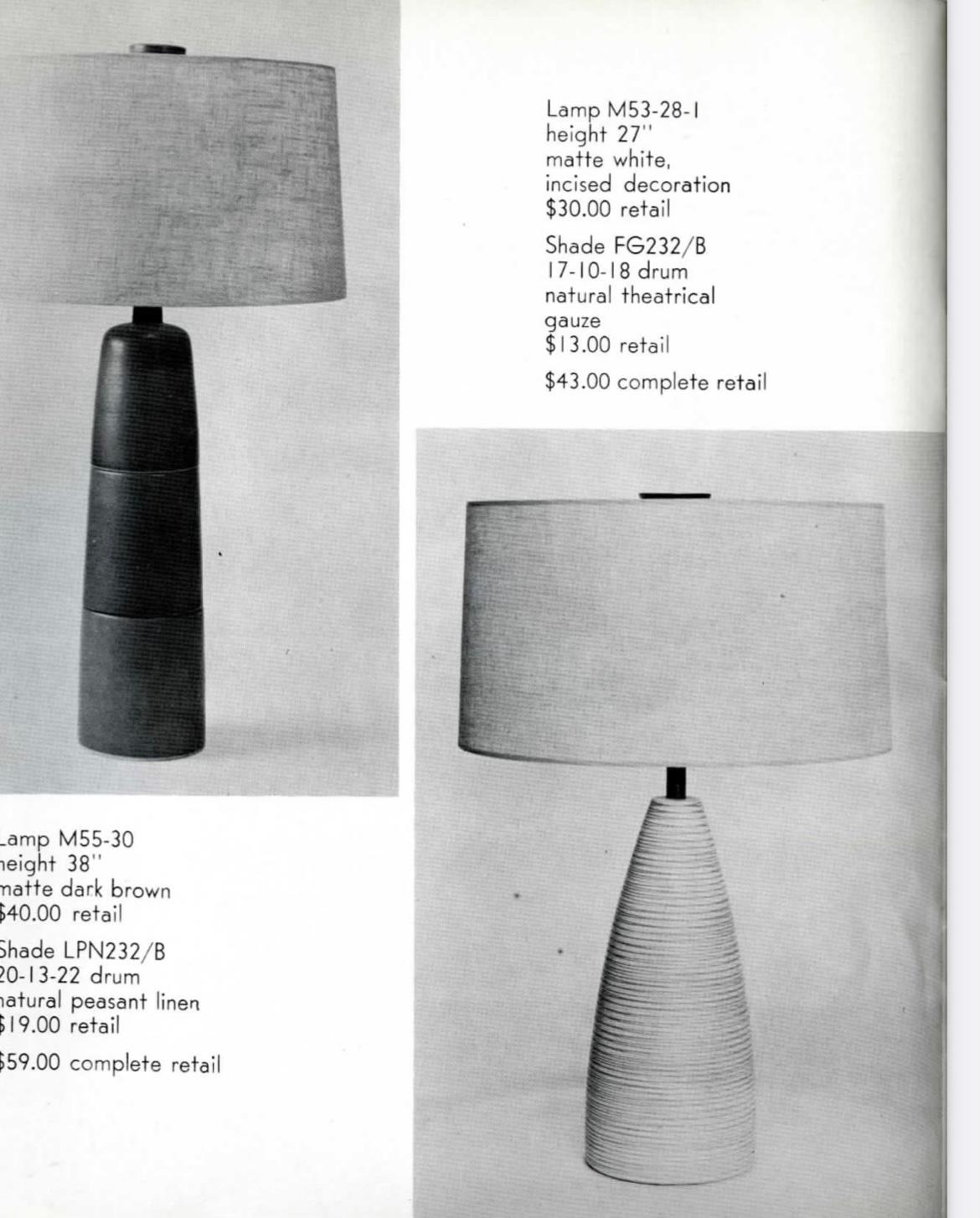 Ceramic Gordon and Jane Martz M 53 Lamp for Marshall Studios Light Gray Blue white Cone For Sale