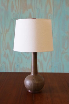 Gordon and Jane Martz M200 Lamp for Marshall Studios Matte Brown incised decorat