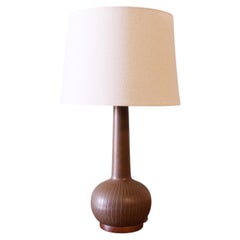 Gordon and Jane Martz M200 Lamp for Marshall Studios Matte Brown incised decorat