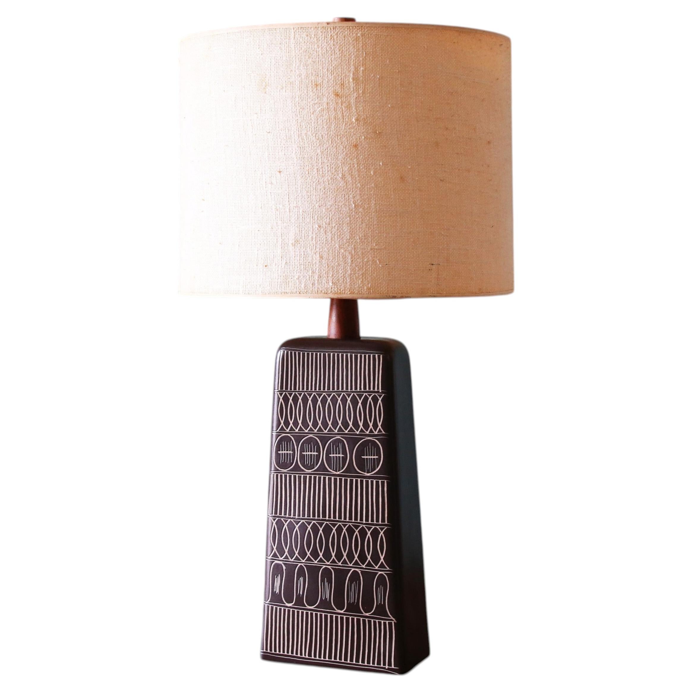 Gordon and Jane Martz M242 Lamp for Marshall Studios matte black tan incised 33.