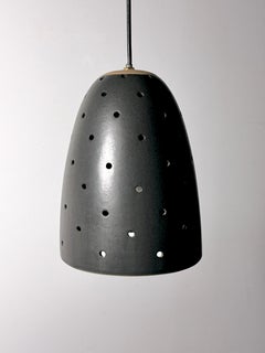 Gordon and Jane Martz Marshall Studios Pierced Black Ceramic Pendant Lamp 1960s
