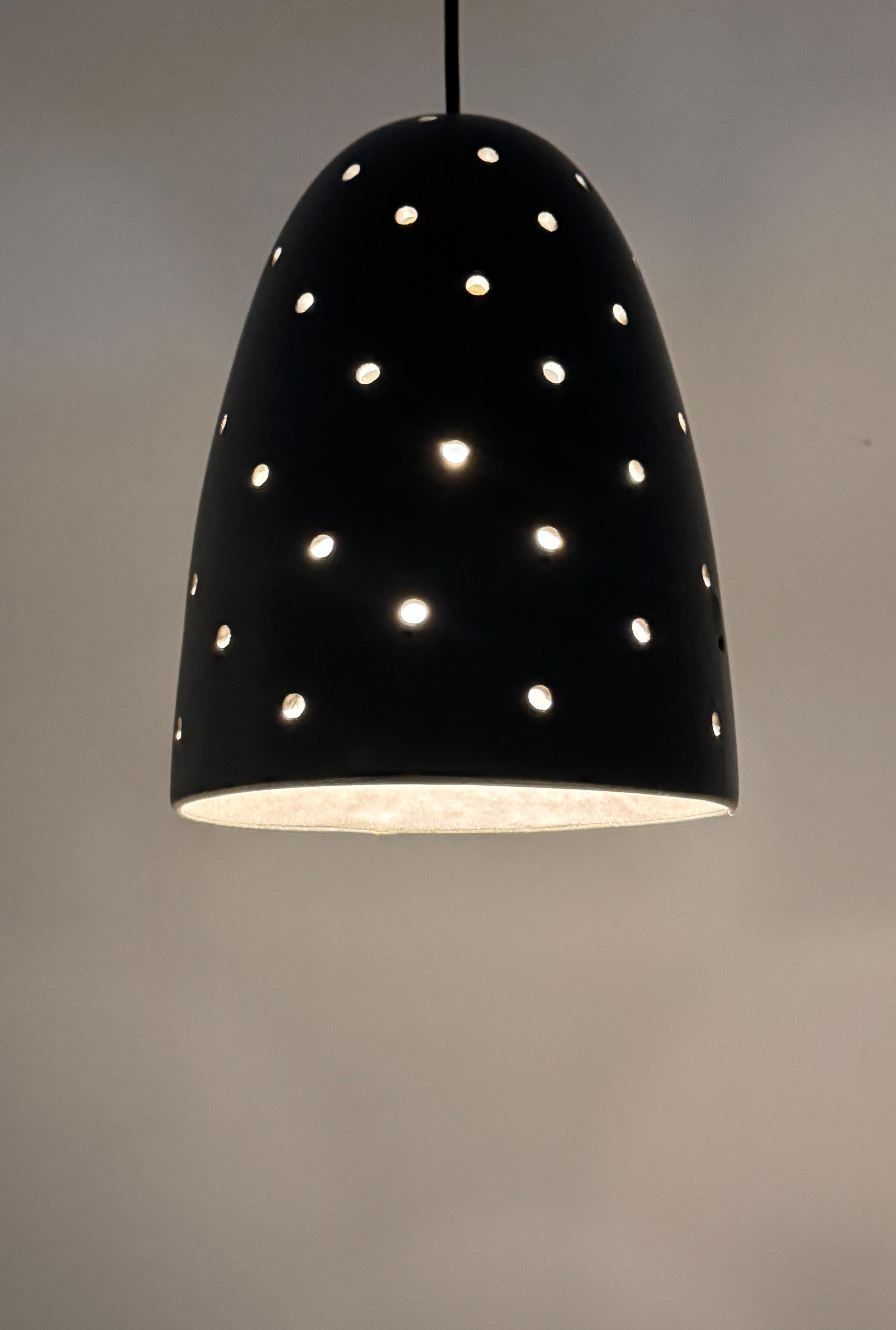 Gordon and Jane Martz Marshall Studios Pierced Black Ceramic Pendant Lamp 1960s In Good Condition In Troy, MI