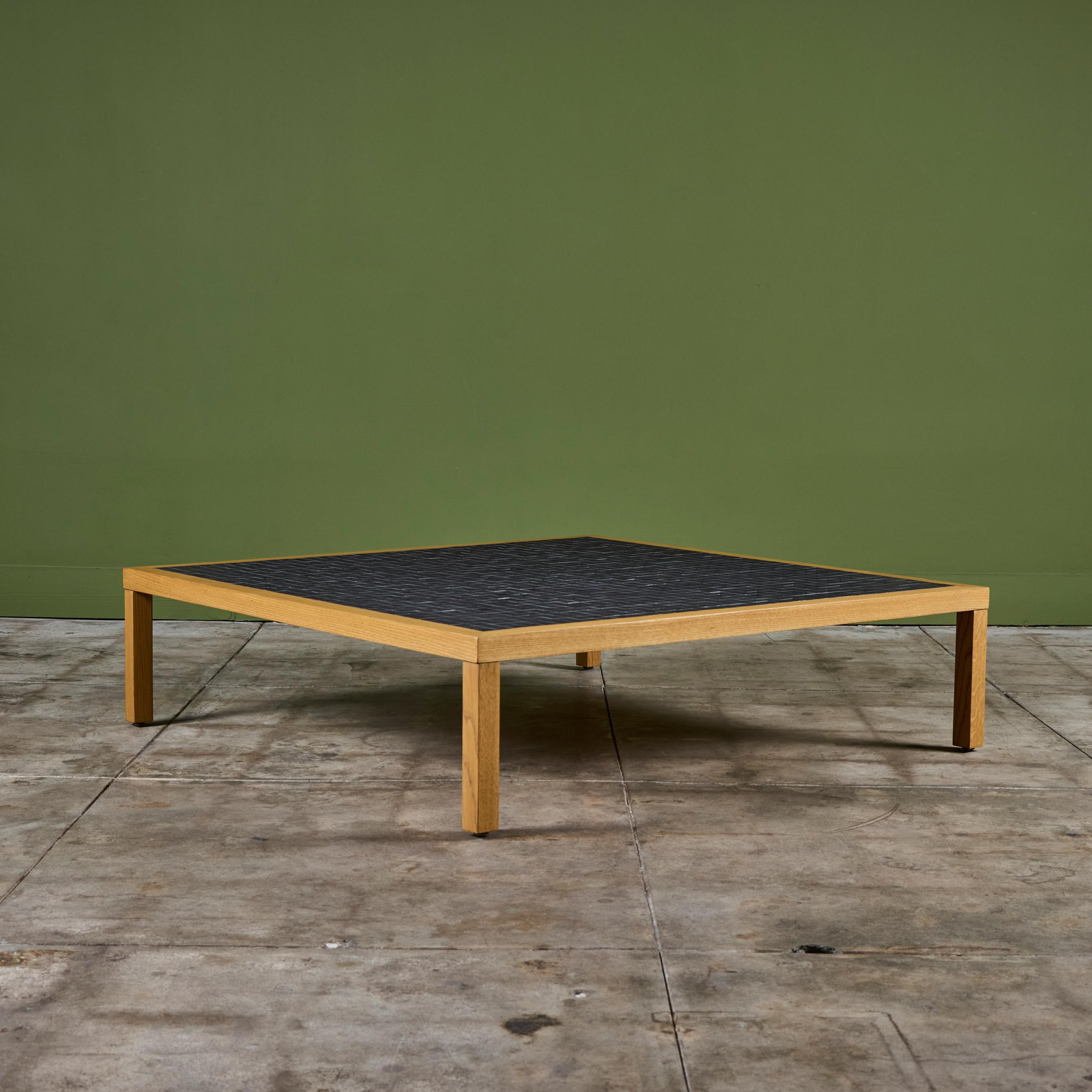 Gordon and Jane Martz Oak Square Coffee Table with Black Tile Inlay For Sale 3