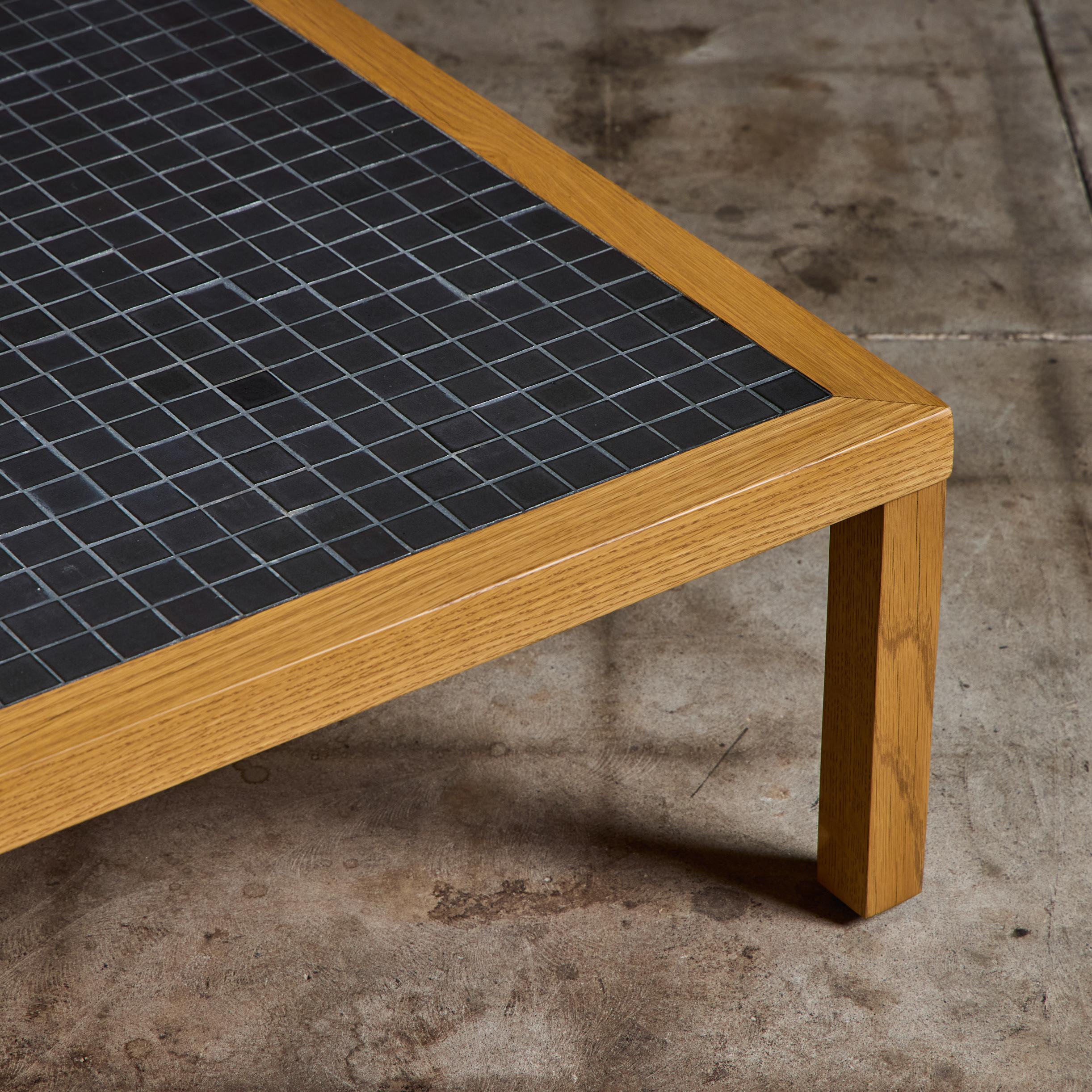Mid-Century Modern Gordon and Jane Martz Oak Square Coffee Table with Black Tile Inlay For Sale