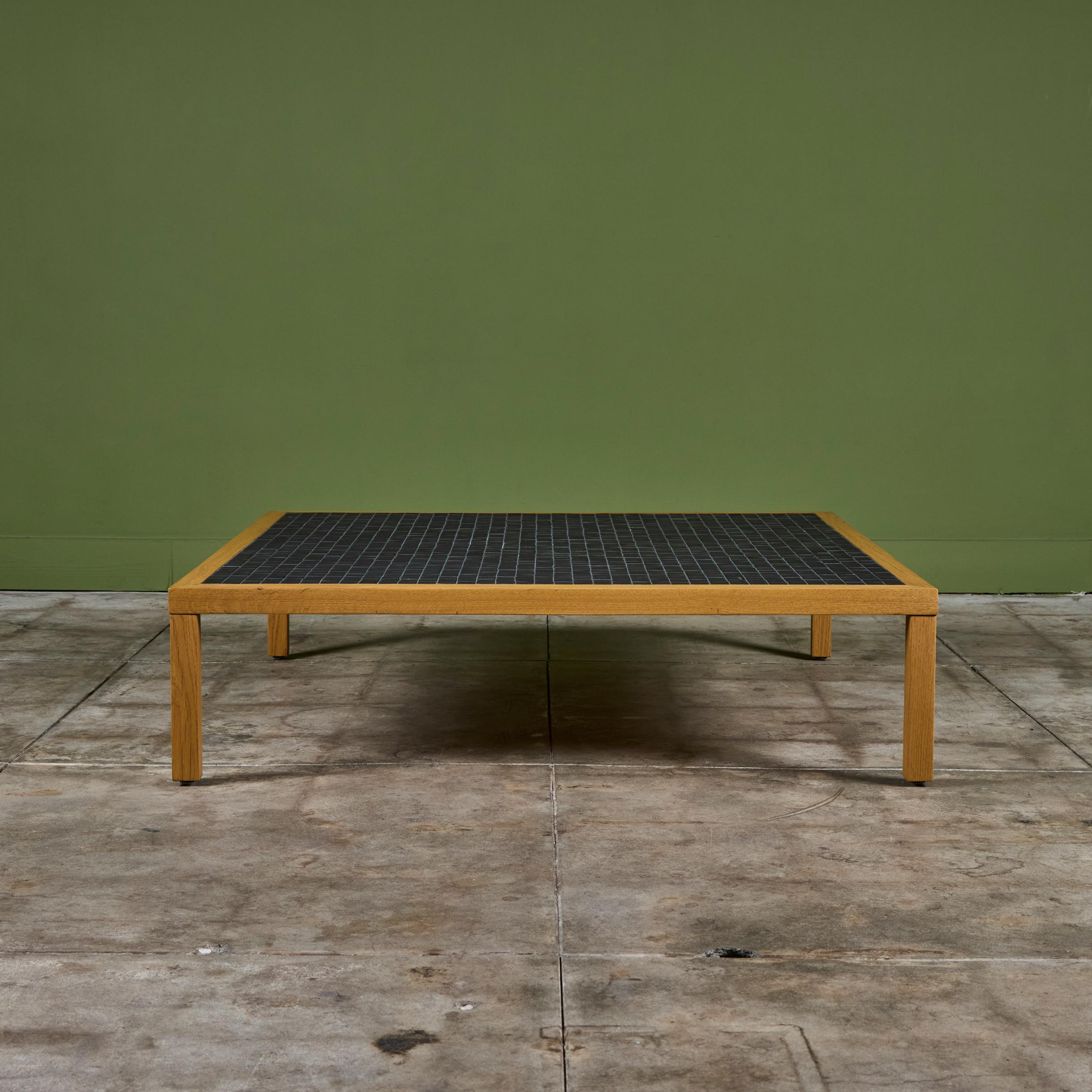 American Gordon and Jane Martz Oak Square Coffee Table with Black Tile Inlay For Sale