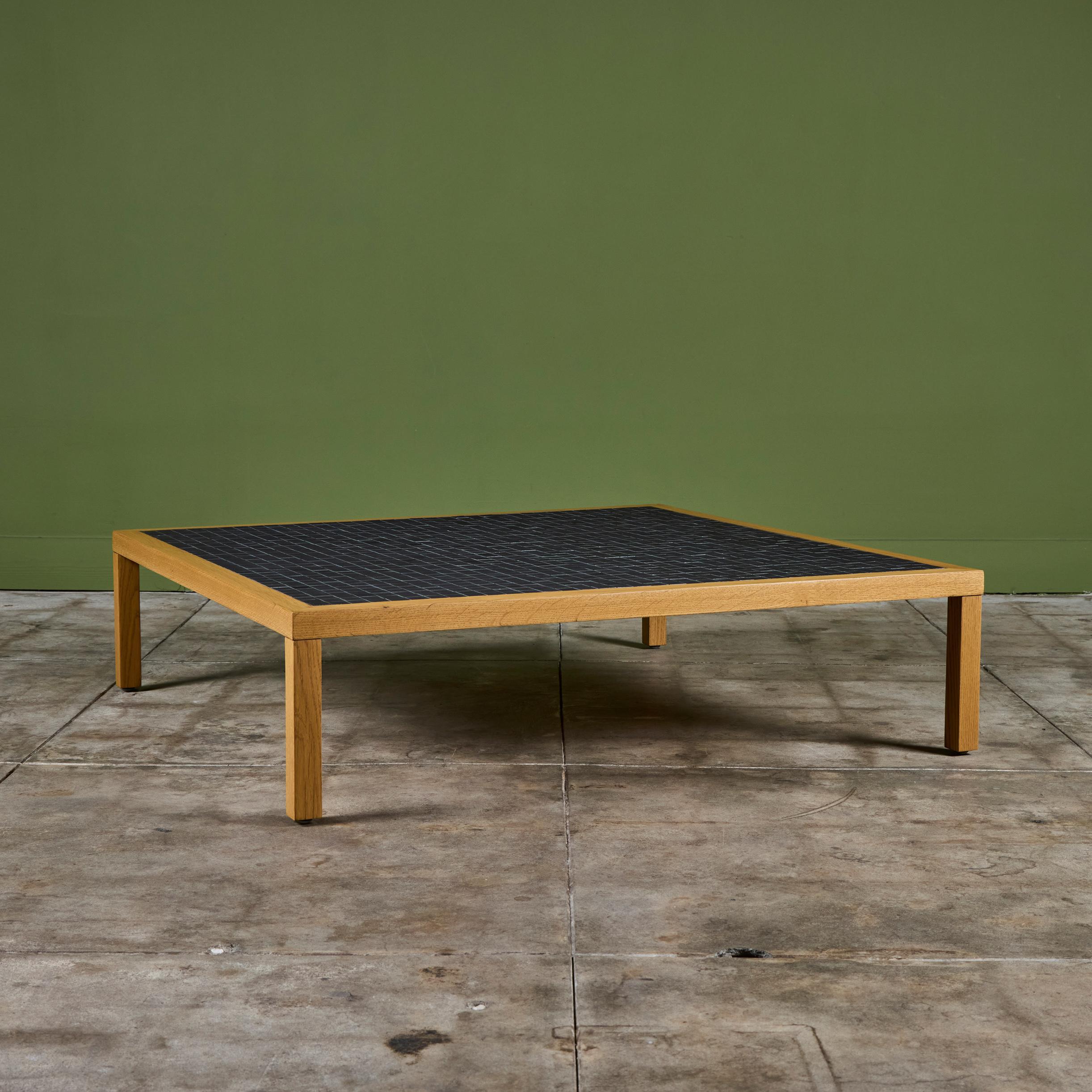 Gordon and Jane Martz Oak Square Coffee Table with Black Tile Inlay In Good Condition For Sale In Los Angeles, CA