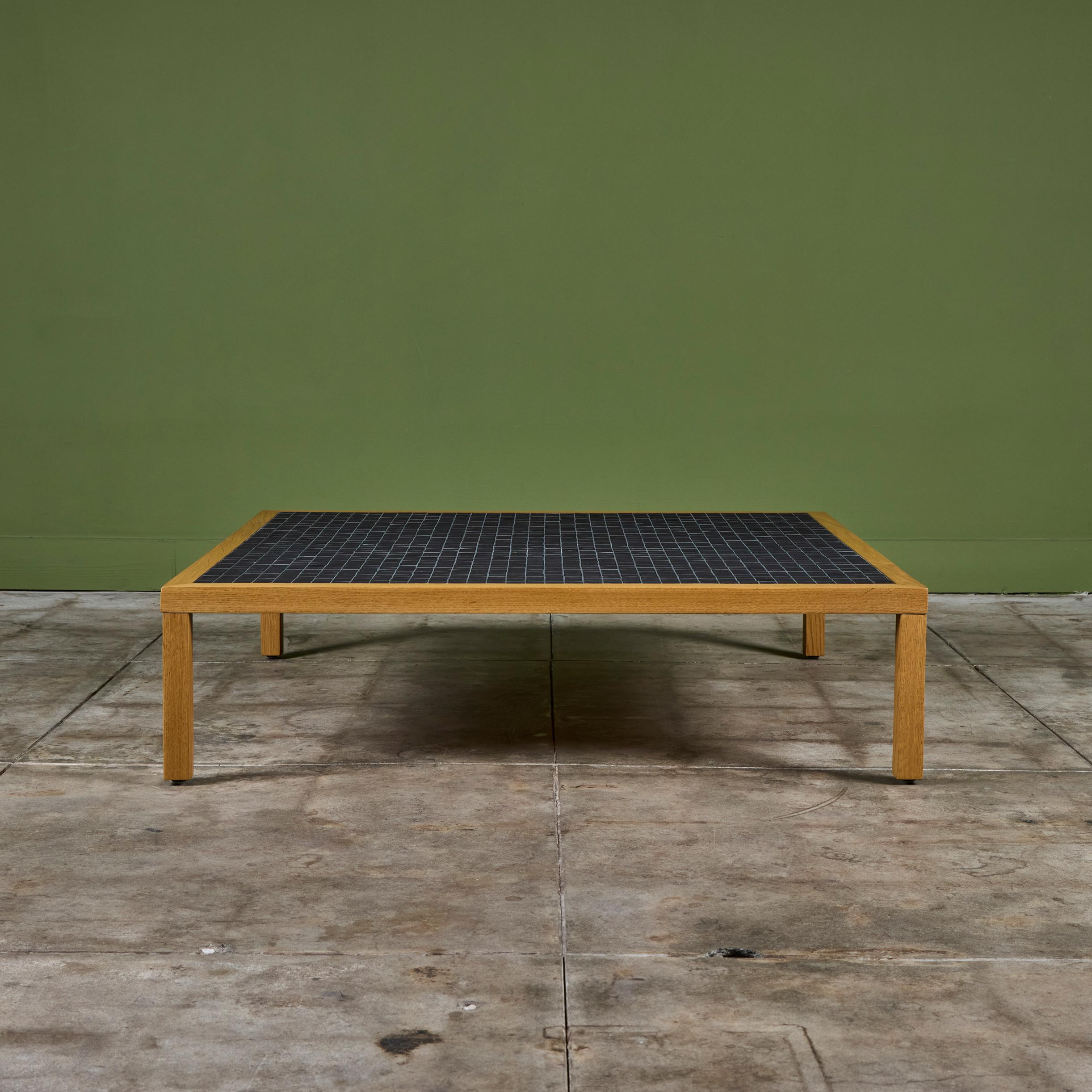 Ceramic Gordon and Jane Martz Oak Square Coffee Table with Black Tile Inlay For Sale