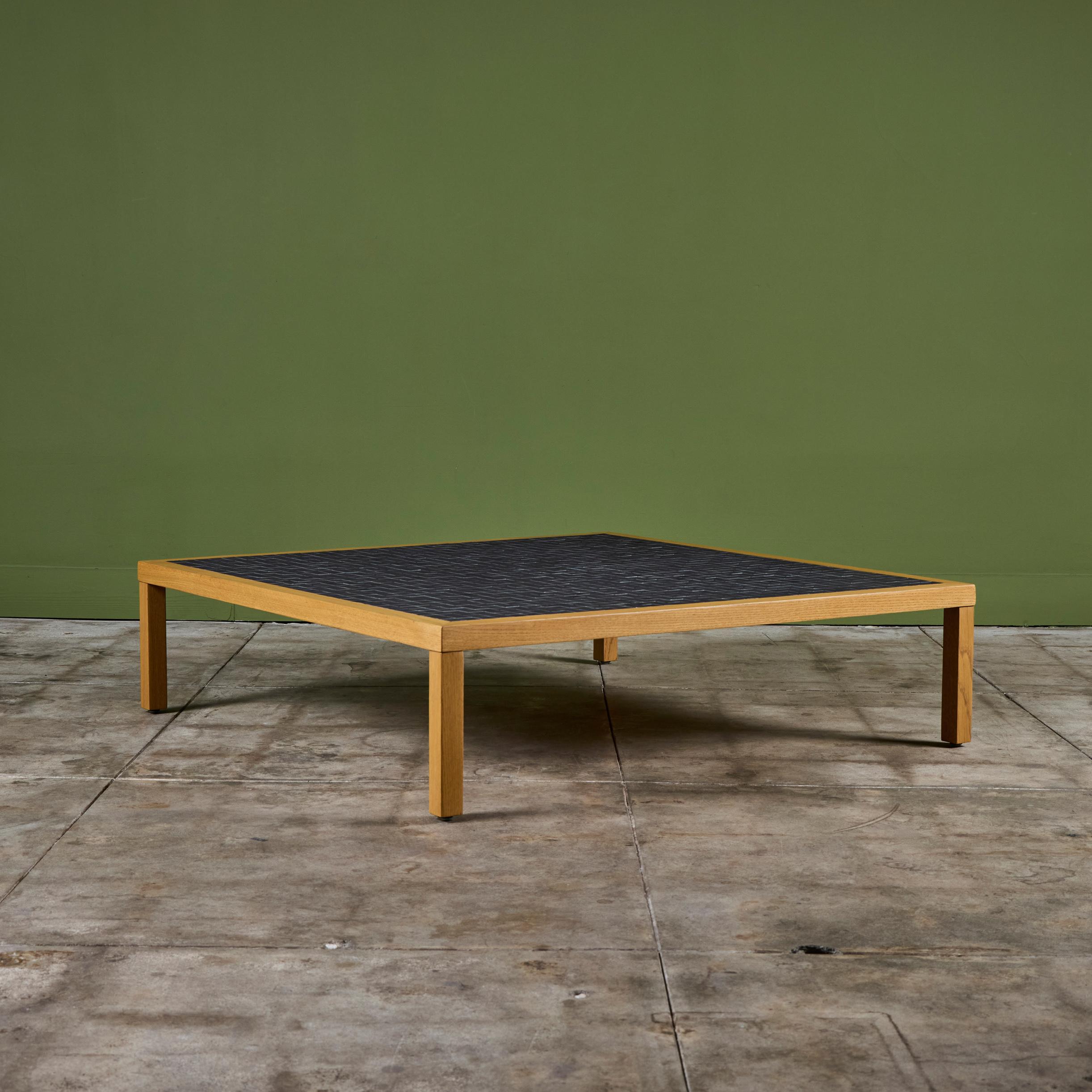 Gordon and Jane Martz Oak Square Coffee Table with Black Tile Inlay For Sale 1