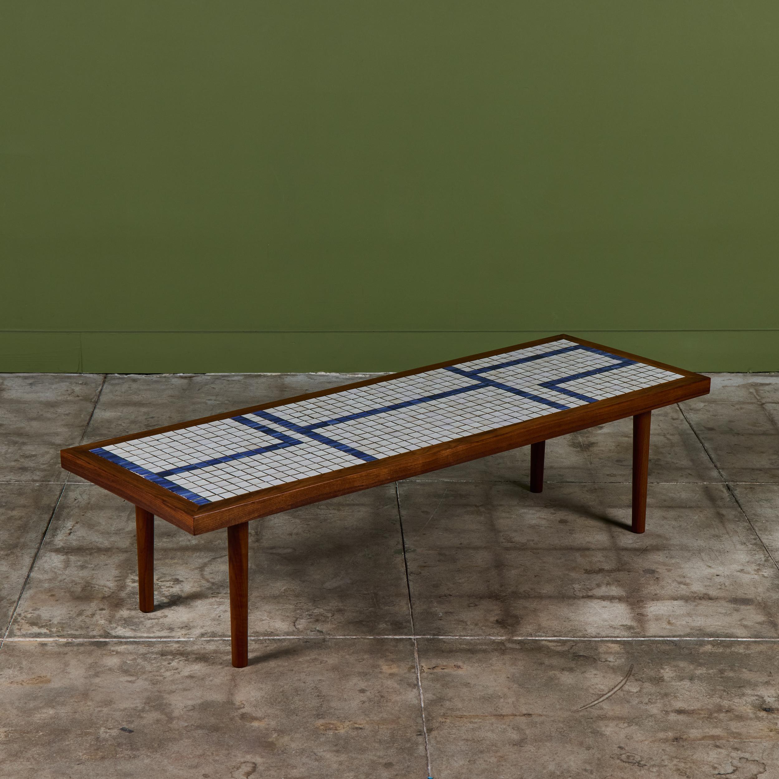 Gordon and Jane Martz Rectangular Coffee Table with Blue and White Tile Inlay For Sale 3