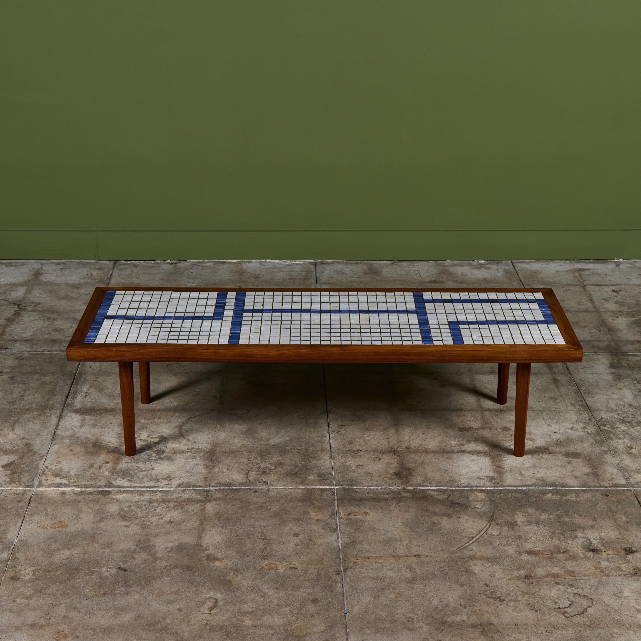 Gordon and Jane Martz Rectangular Coffee Table with Blue and White Tile Inlay For Sale 4