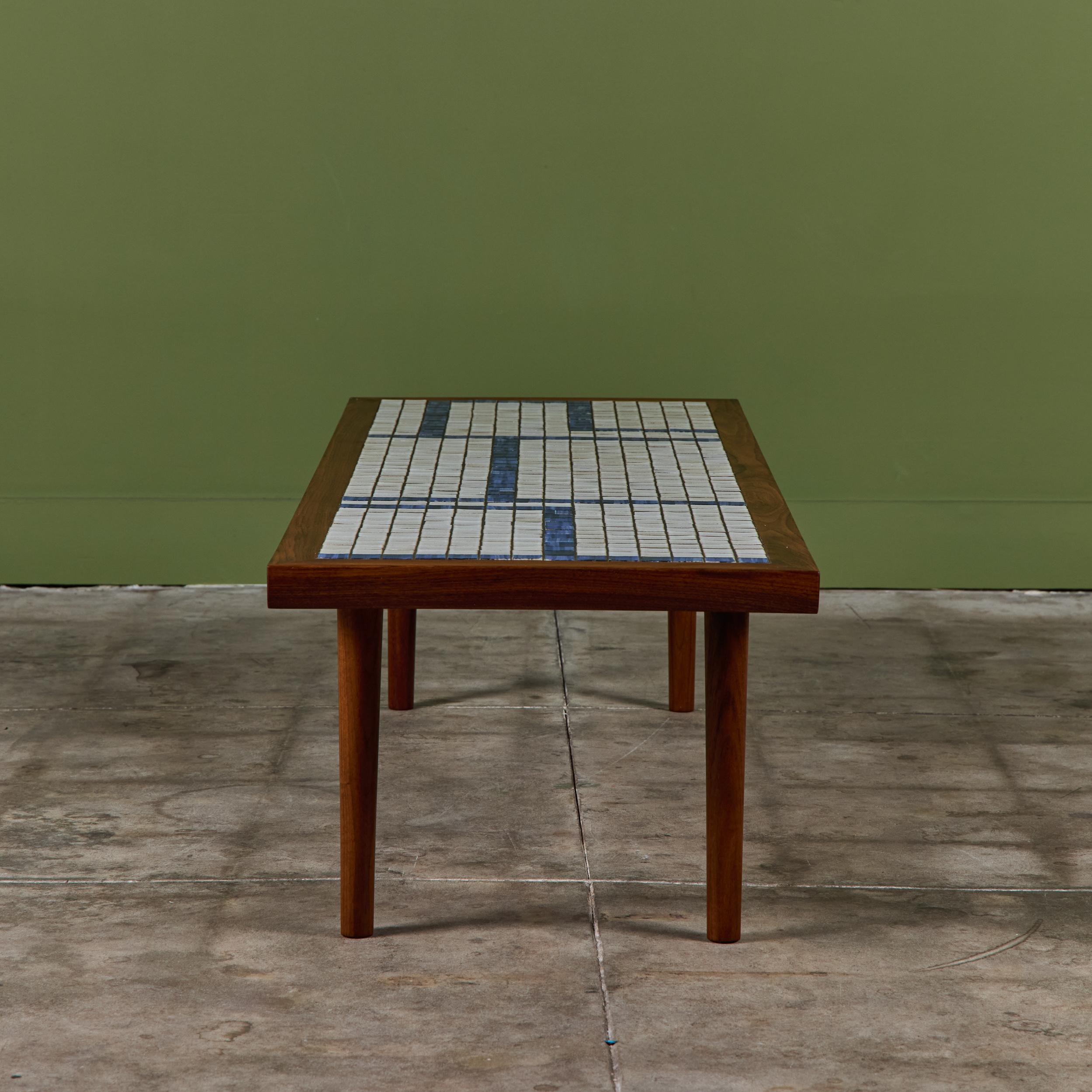 Gordon and Jane Martz Rectangular Coffee Table with Blue and White Tile Inlay For Sale 5