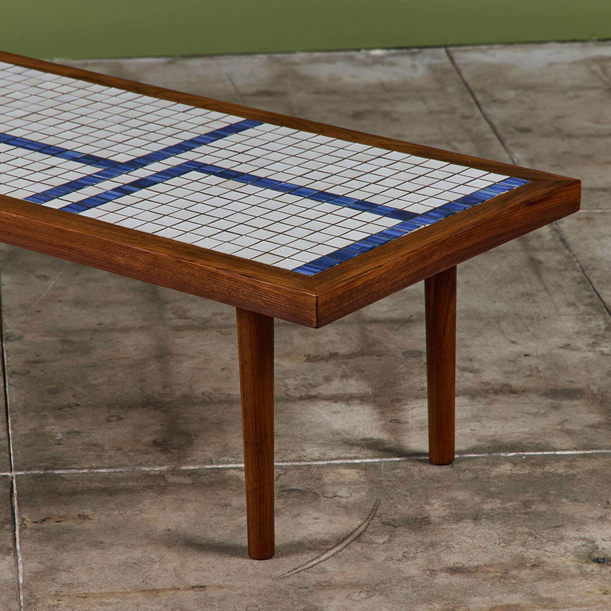 Gordon and Jane Martz Rectangular Coffee Table with Blue and White Tile Inlay For Sale 6