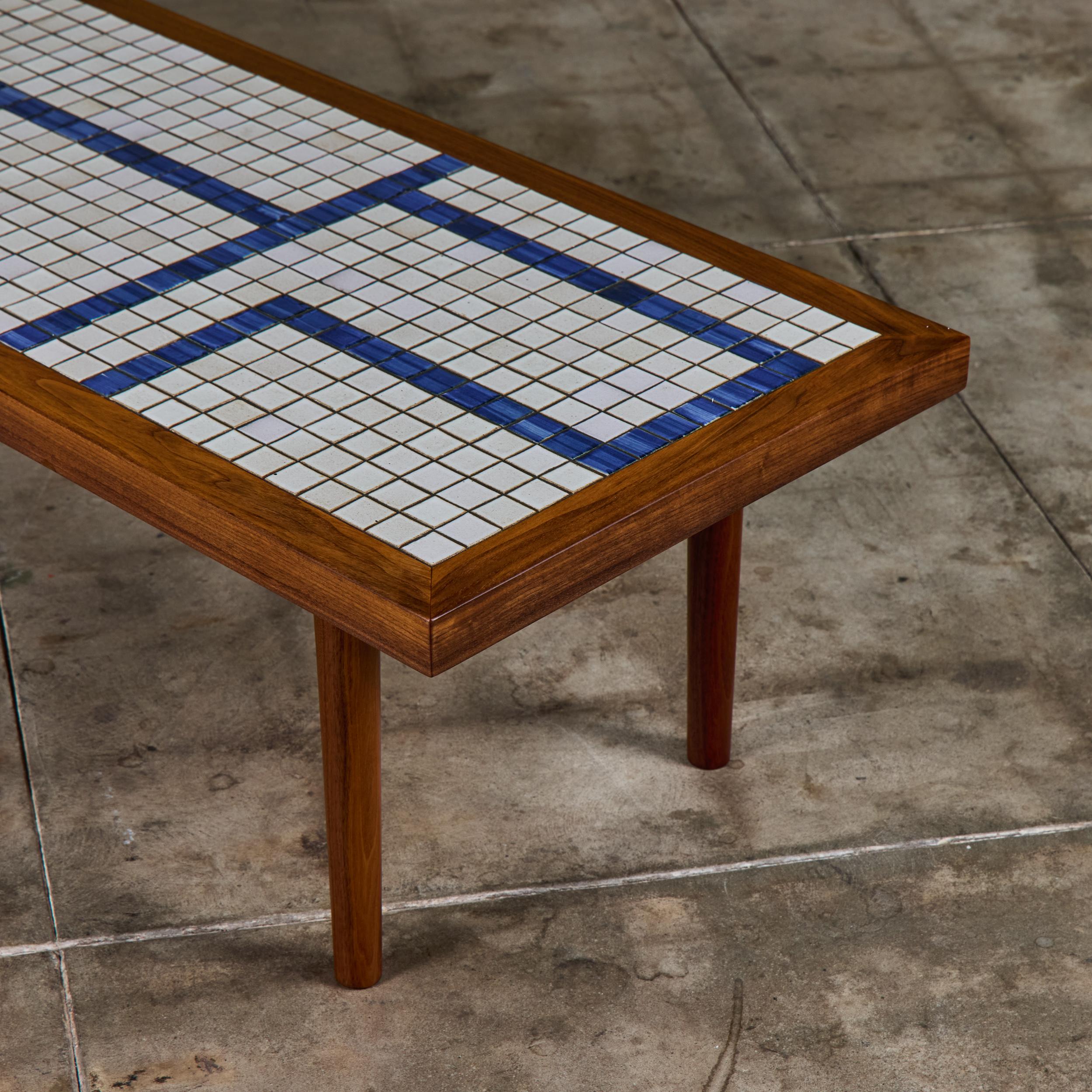 Gordon and Jane Martz Rectangular Coffee Table with Blue and White Tile Inlay For Sale 7